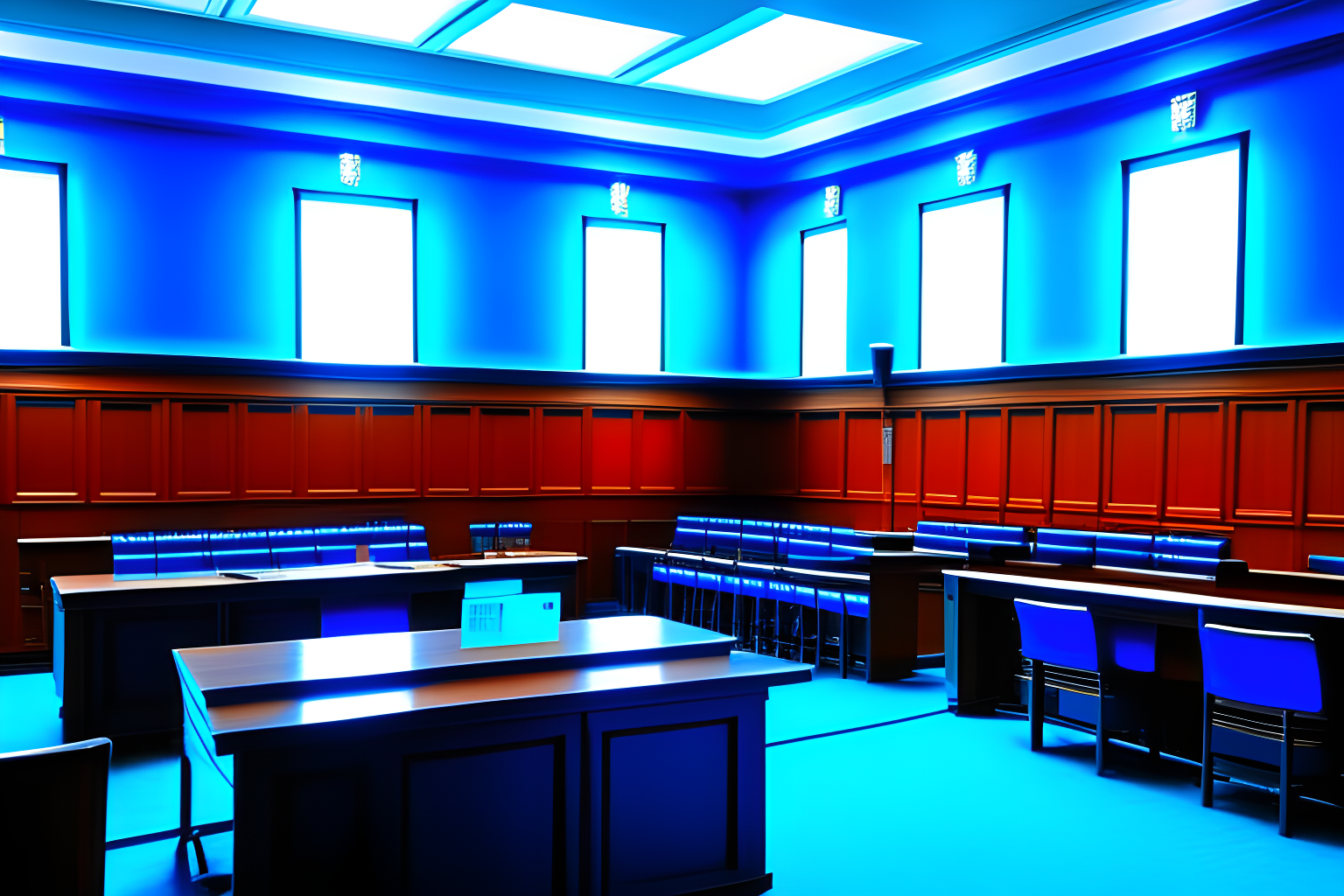a blue courtroom